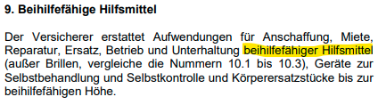 Auszug aus dem Bedingungswerk der privaten Krankenversicherungder der Debeka mit Markierung | OPTINVEST Beamte